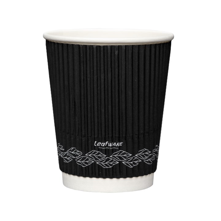 8oz Black Ripple Cup Leafware  - PE/PLA Free